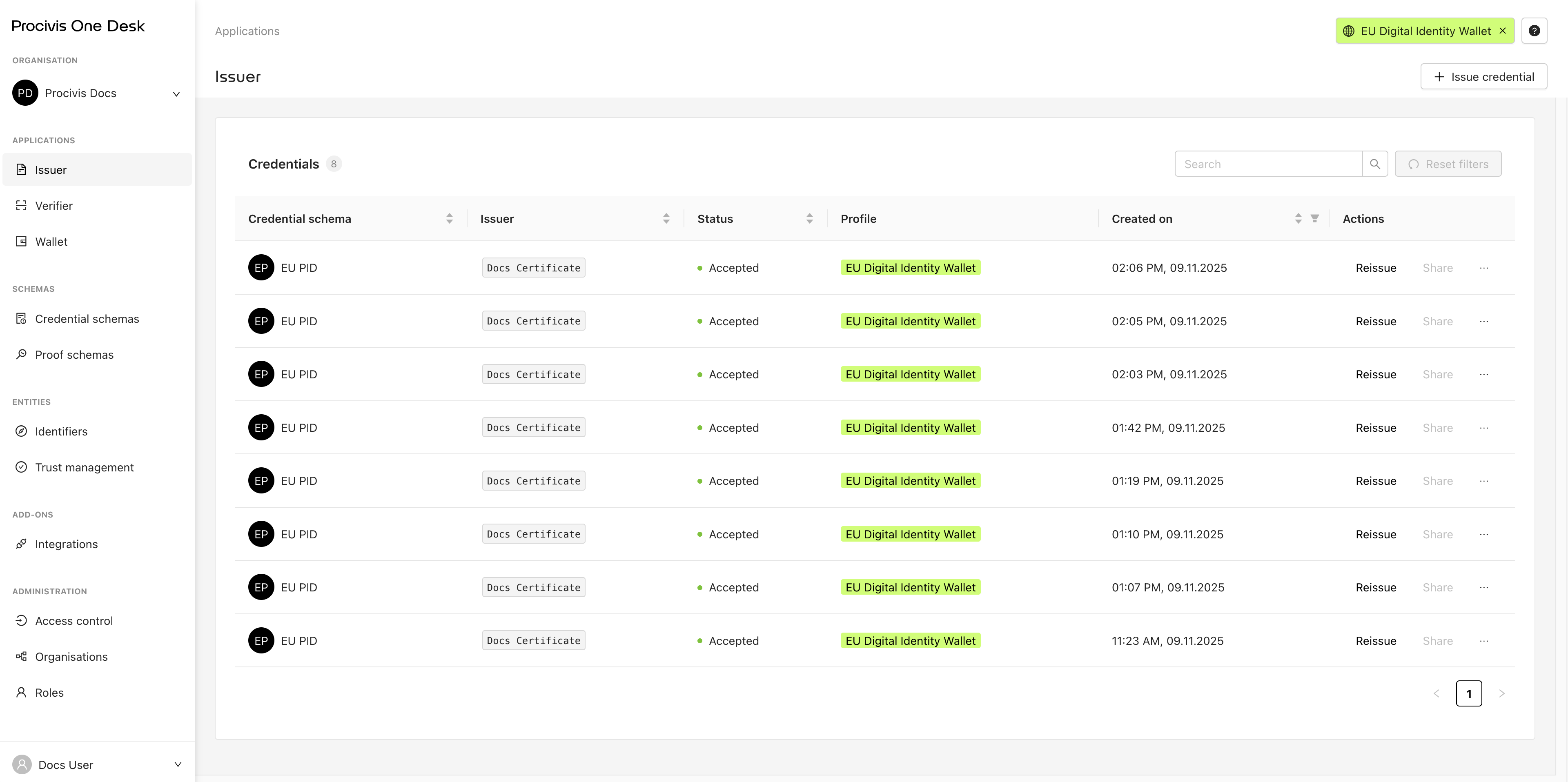 Procivis One Desk UI